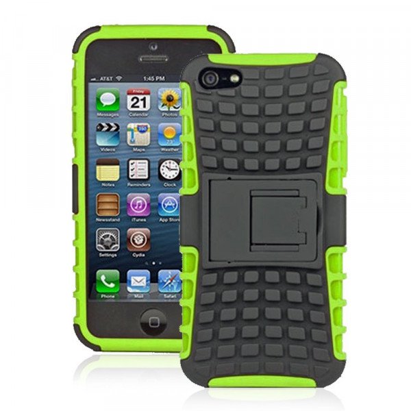 Wholesale iPhone 5 5S TPU+PC Dual  Hybrid Case with Stand (Black-Green)